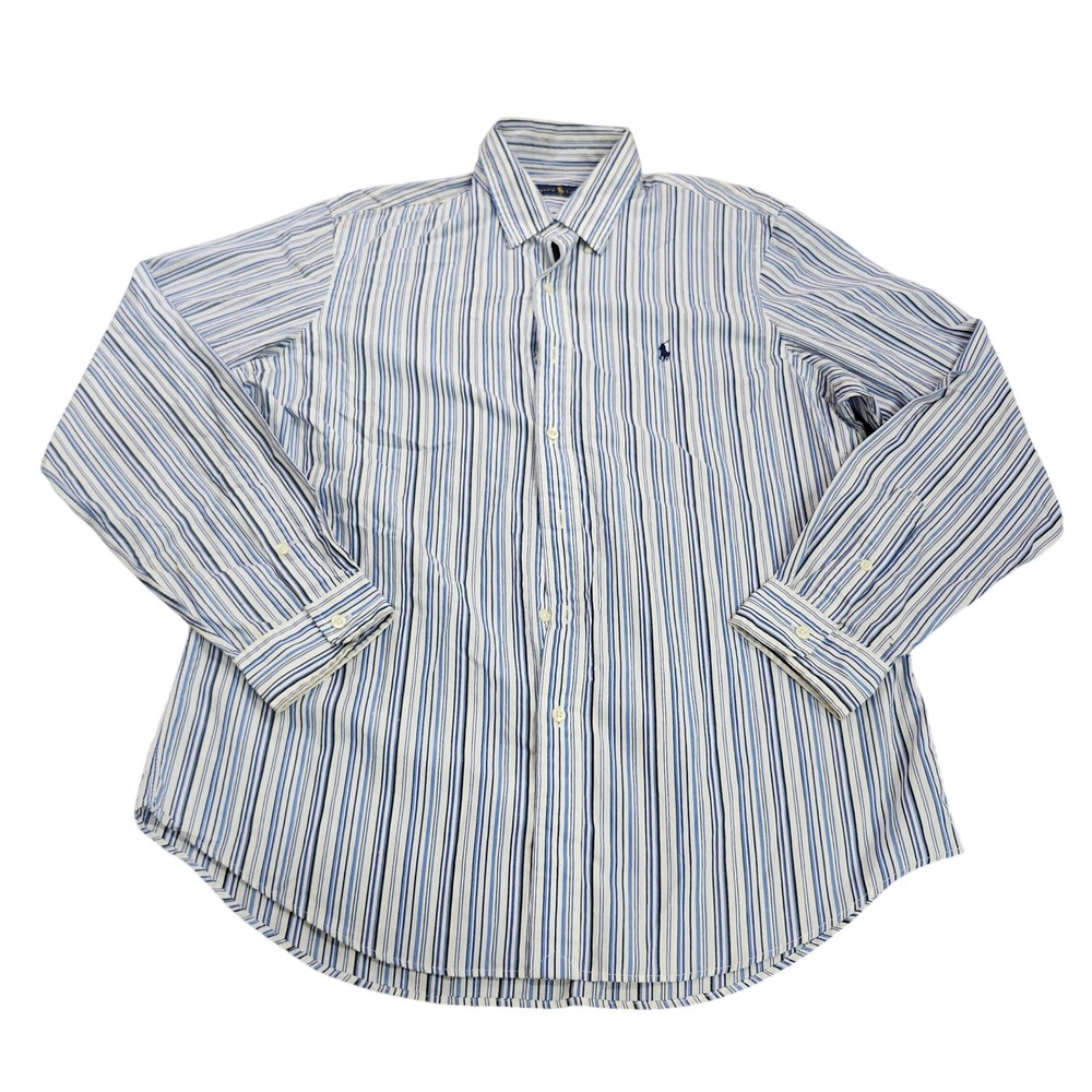 Ralph Lauren Button-Down Mens L Striped Blue White Long Sleeve EUC